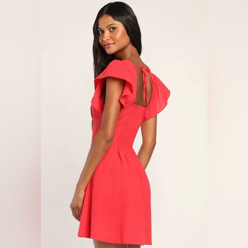 Lulus Sweeten Me Up Red Flutter Sleeve Mini Dress S NWT - Picture 3 of 7